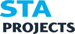 Логотип бренда STA PROJECTS, надпись в две строки.