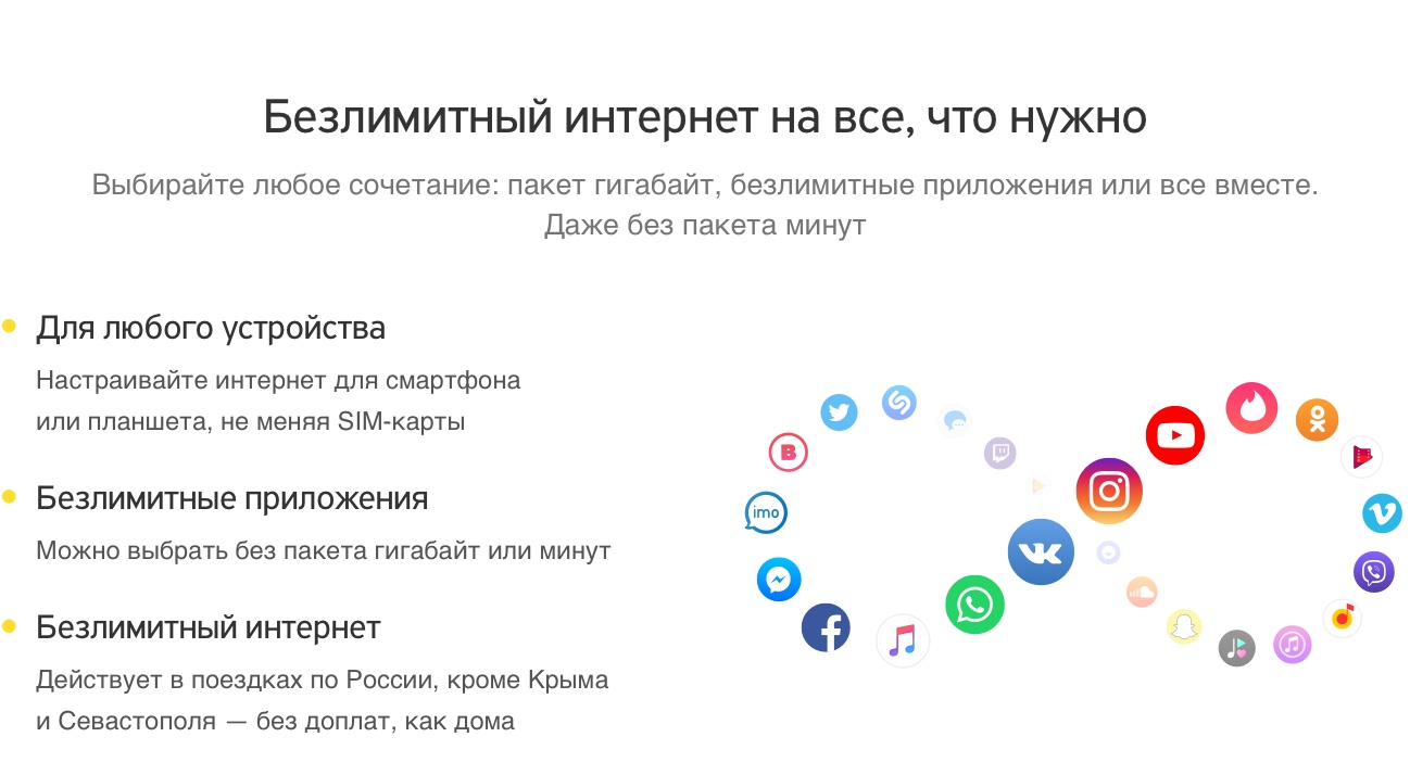 Дизайн сайта Тинькофф Мобайл, блок с описанием тарифов на интернет