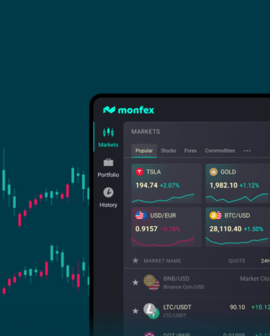 Интерфейс криптобиржи и мобильного приложения Monfex