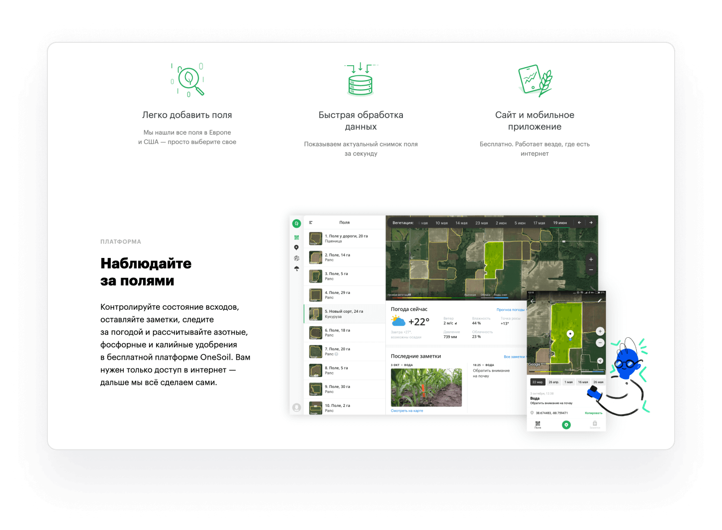 Пример использования фирменных иконок на сайте OneSoil